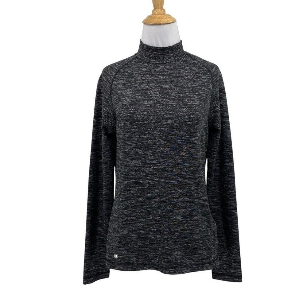 Daily Sports Top Womens S Small Black Gray Mock Neck Space Dye Performance
